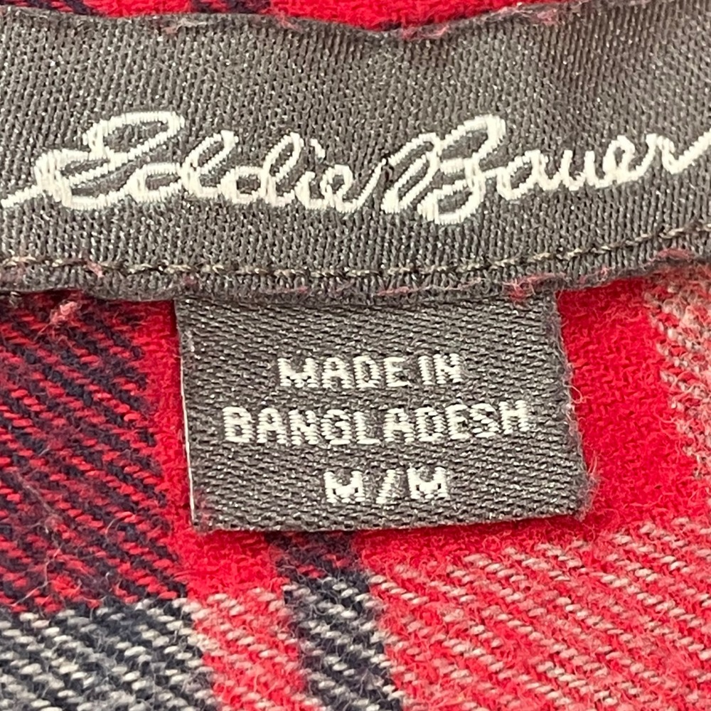 Eddie Bauer Mens Red Plaid Flannel Button Up Shirt Size Medium 100% Cotton - Picture 4 of 6